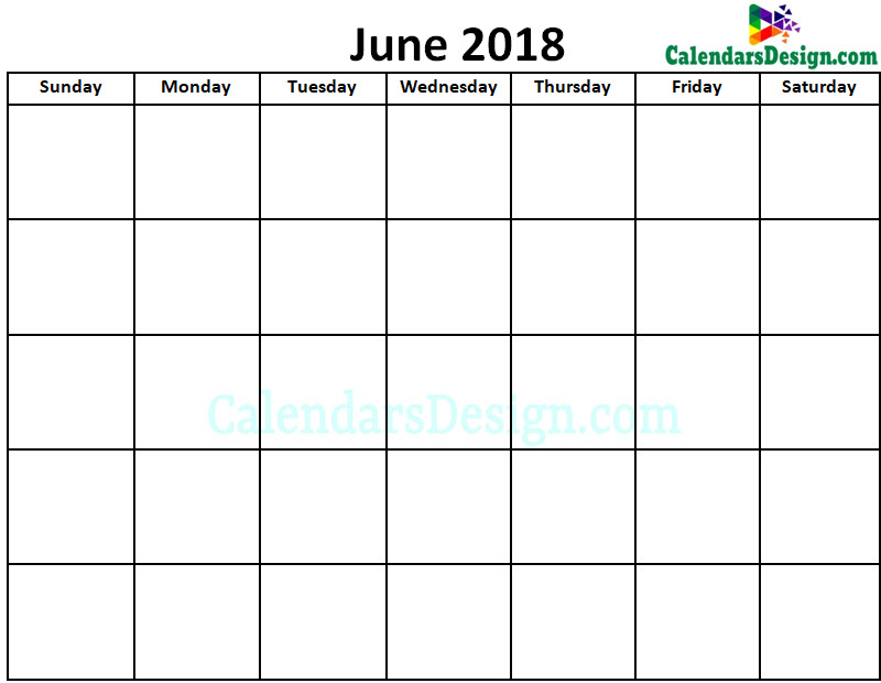 Blank Calendar for June 2018