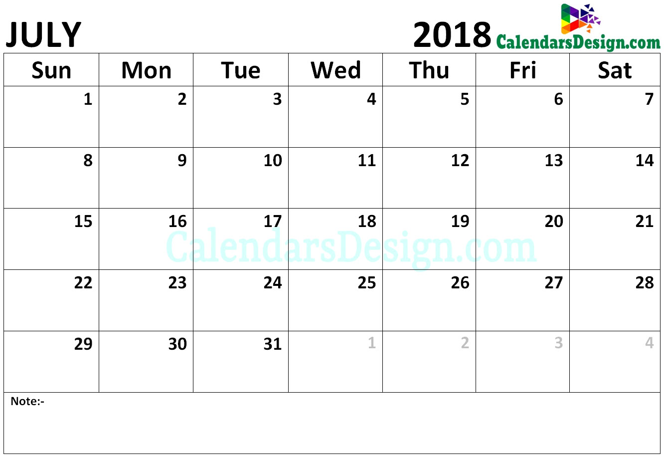 July Calendar 2018