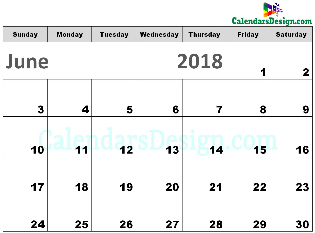 Printable Calendar for June 2018
