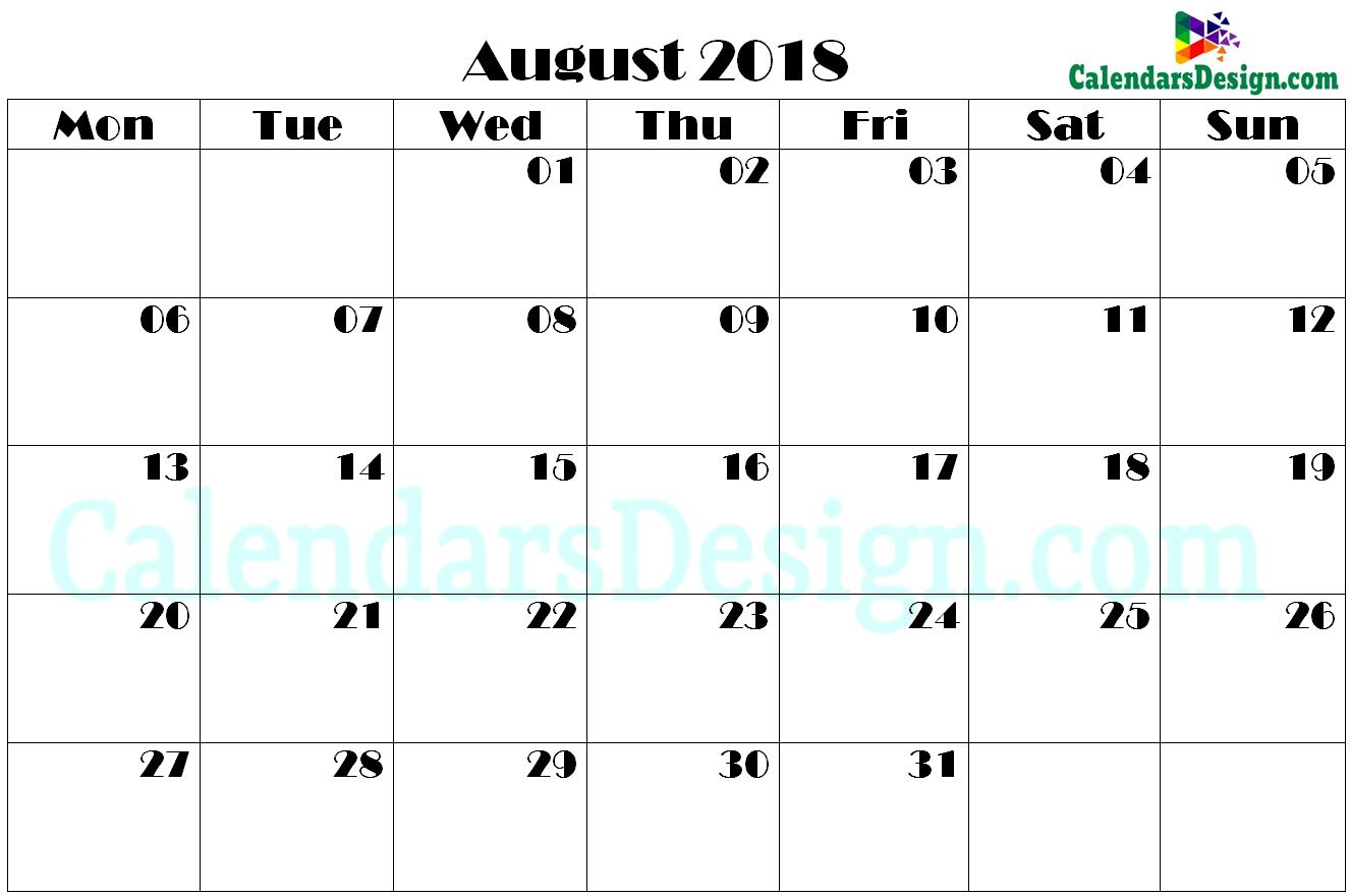 Calendar for August 2018 PDF