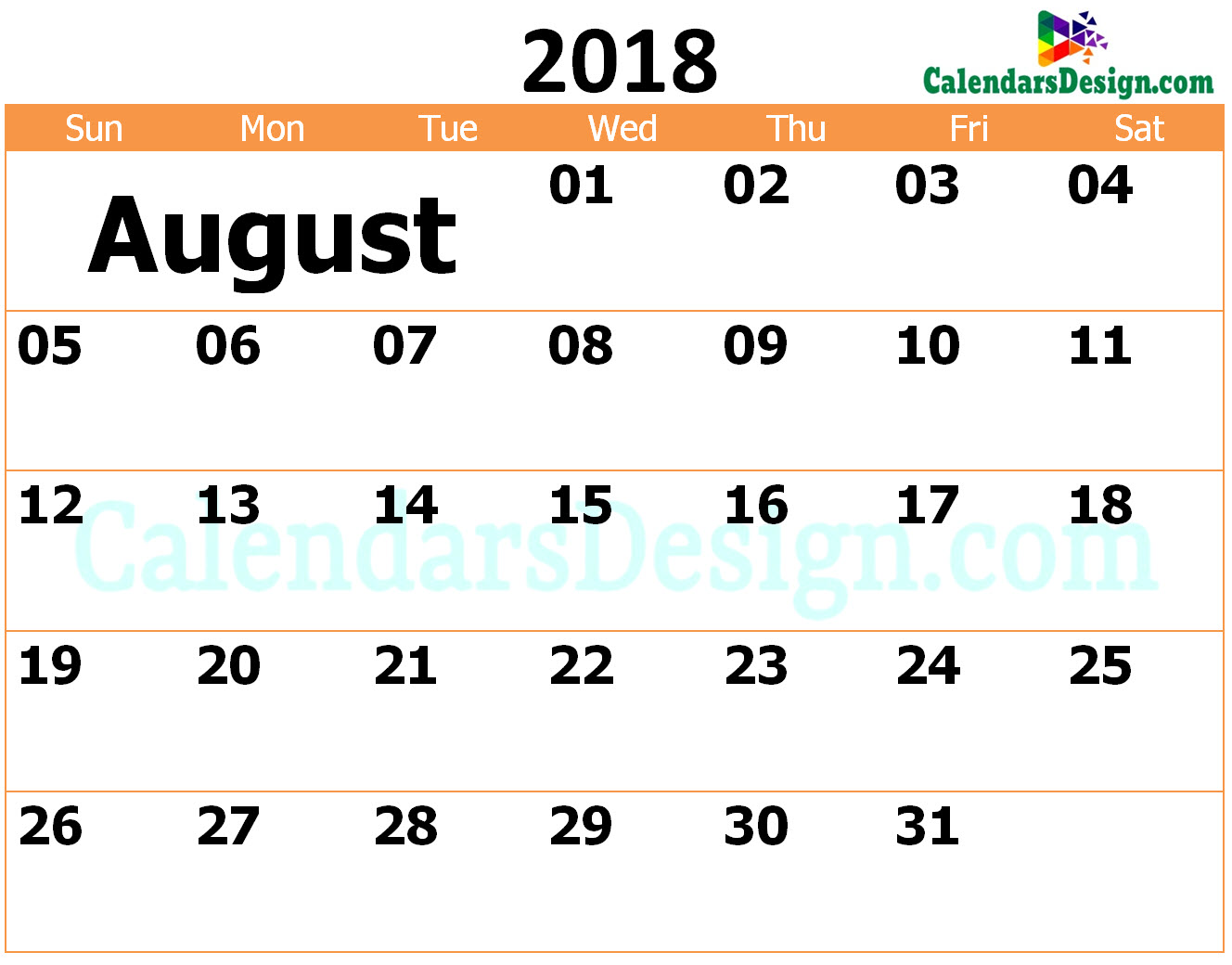 Calendar for August 2018 Template