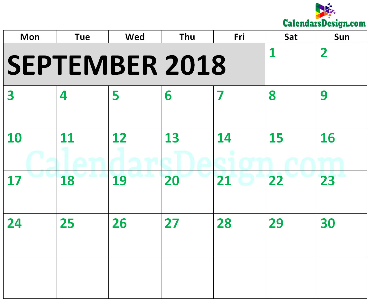 2018 September Calendar Printable Template