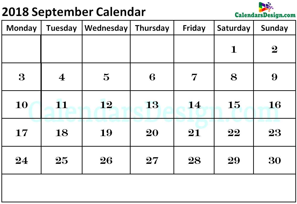 2018 September Calendar