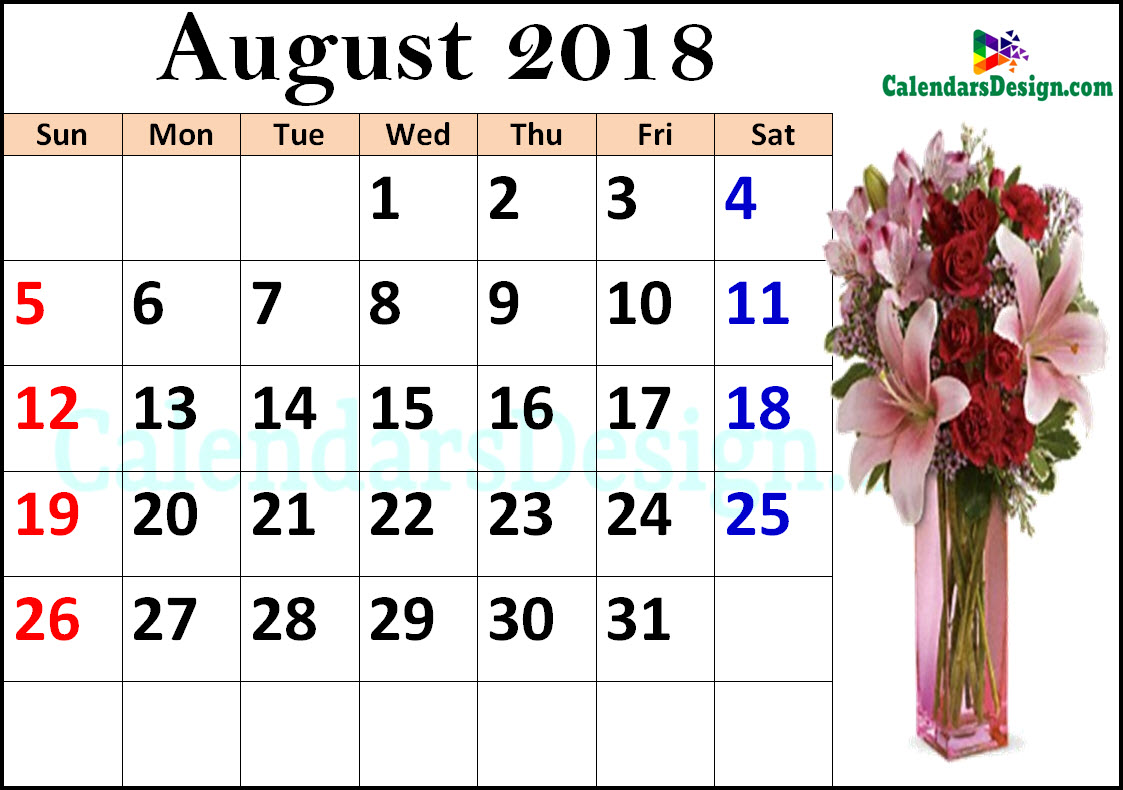 August 2018 Calendar Tumblr
