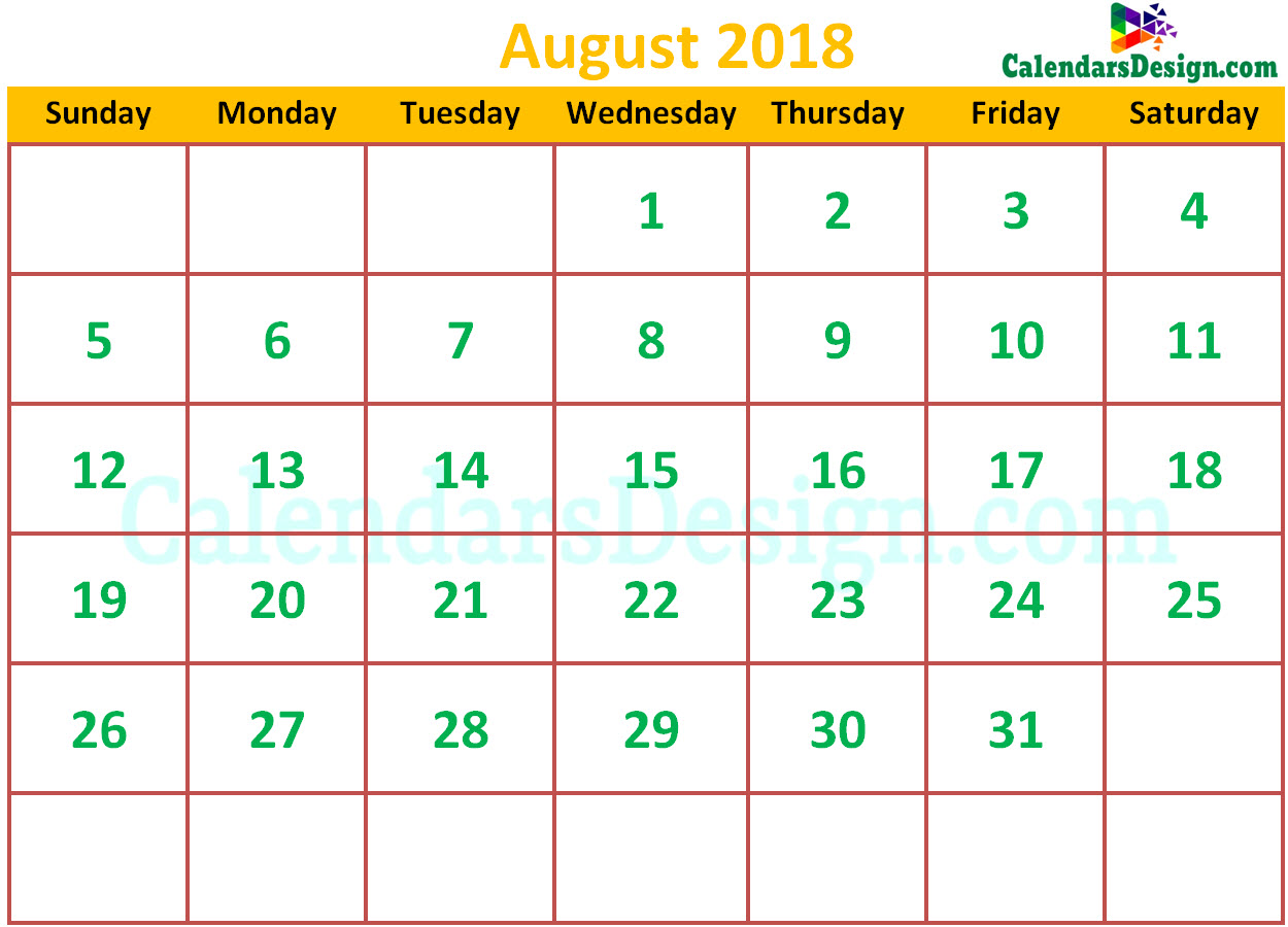Cute August 2018 Calendar