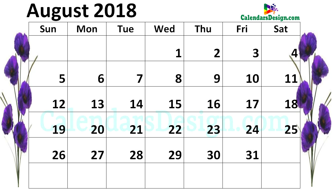Floral August 2018 Calendar
