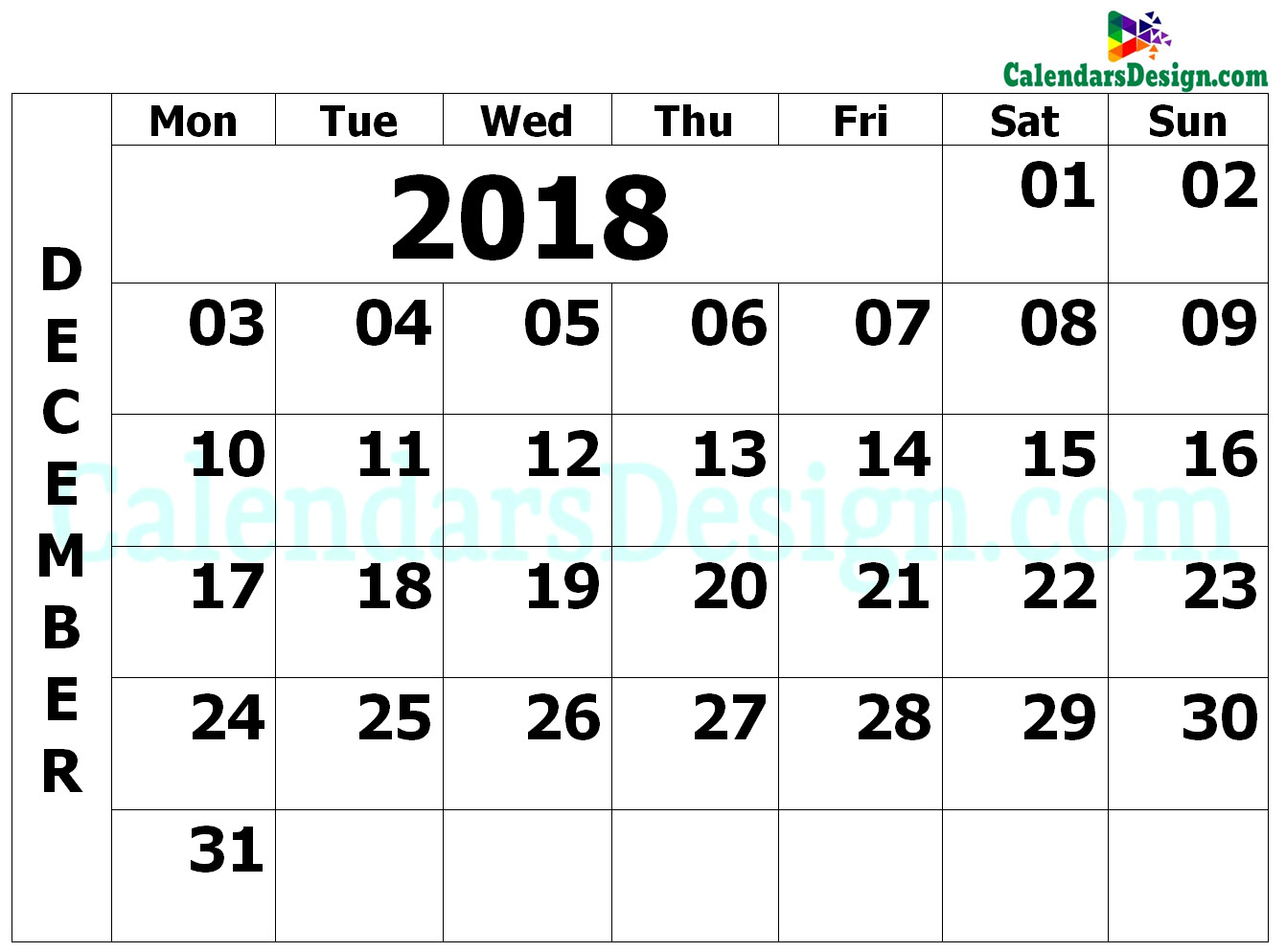 December 2018 Calendar PDF