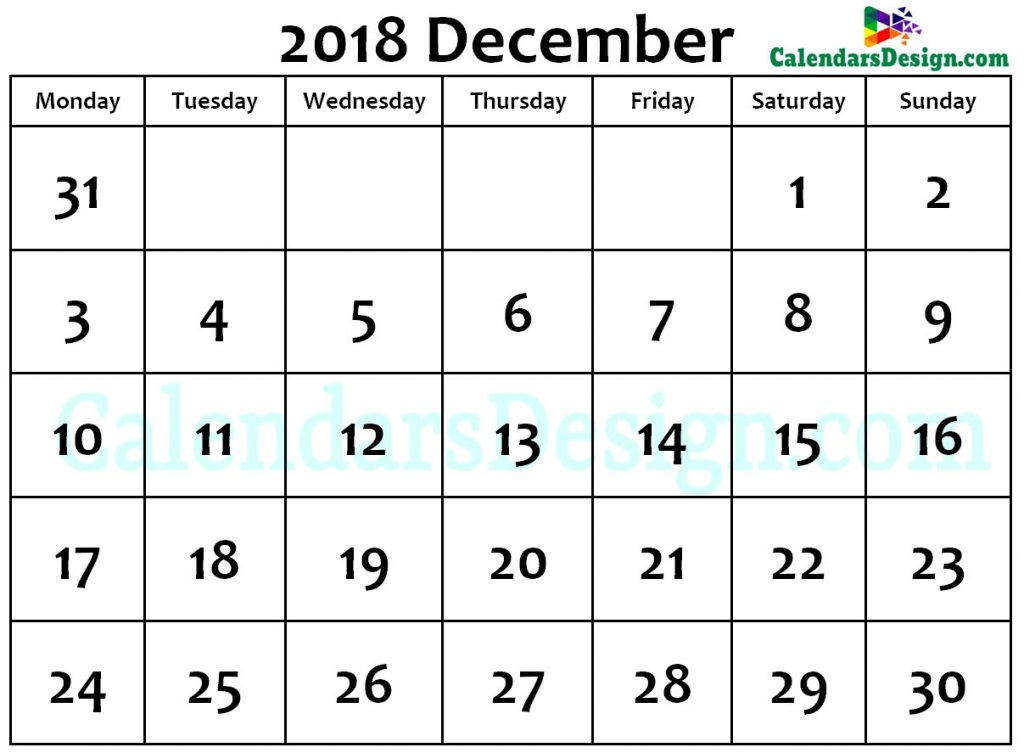 december-2018-calendar-word