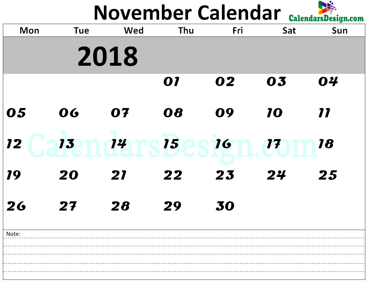 November Calendar 2018 Template