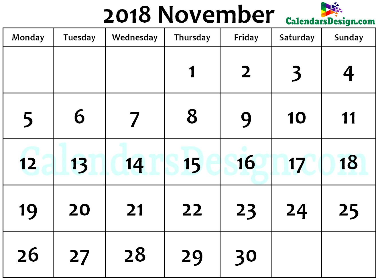 November Calendar 2018 Word Format