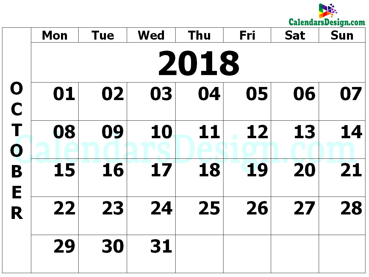October 2018 Calendar PDF
