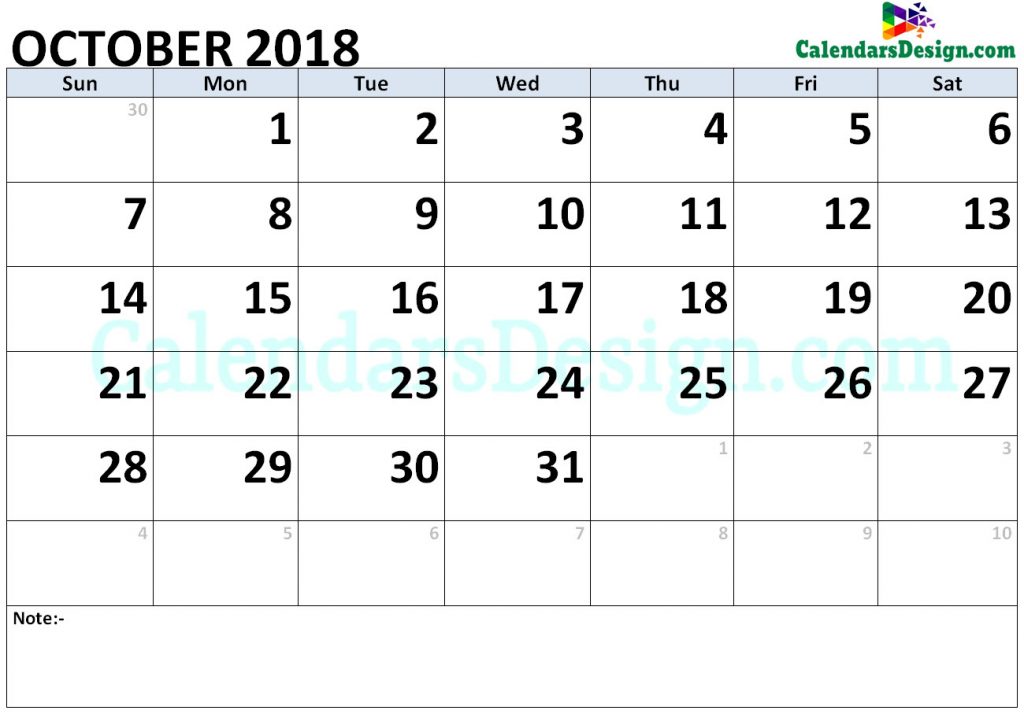 october-2018-calendar-word