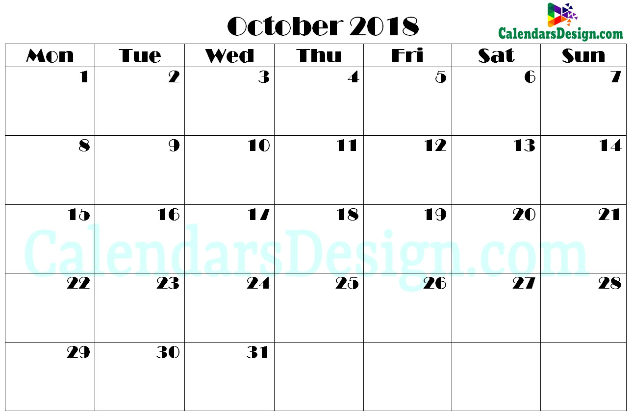 October 2018 Calendar in PDF