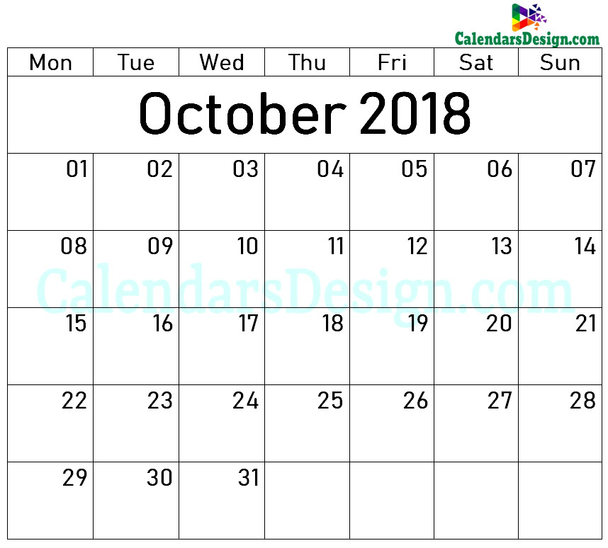 October 2018 Printable Blank Calendar