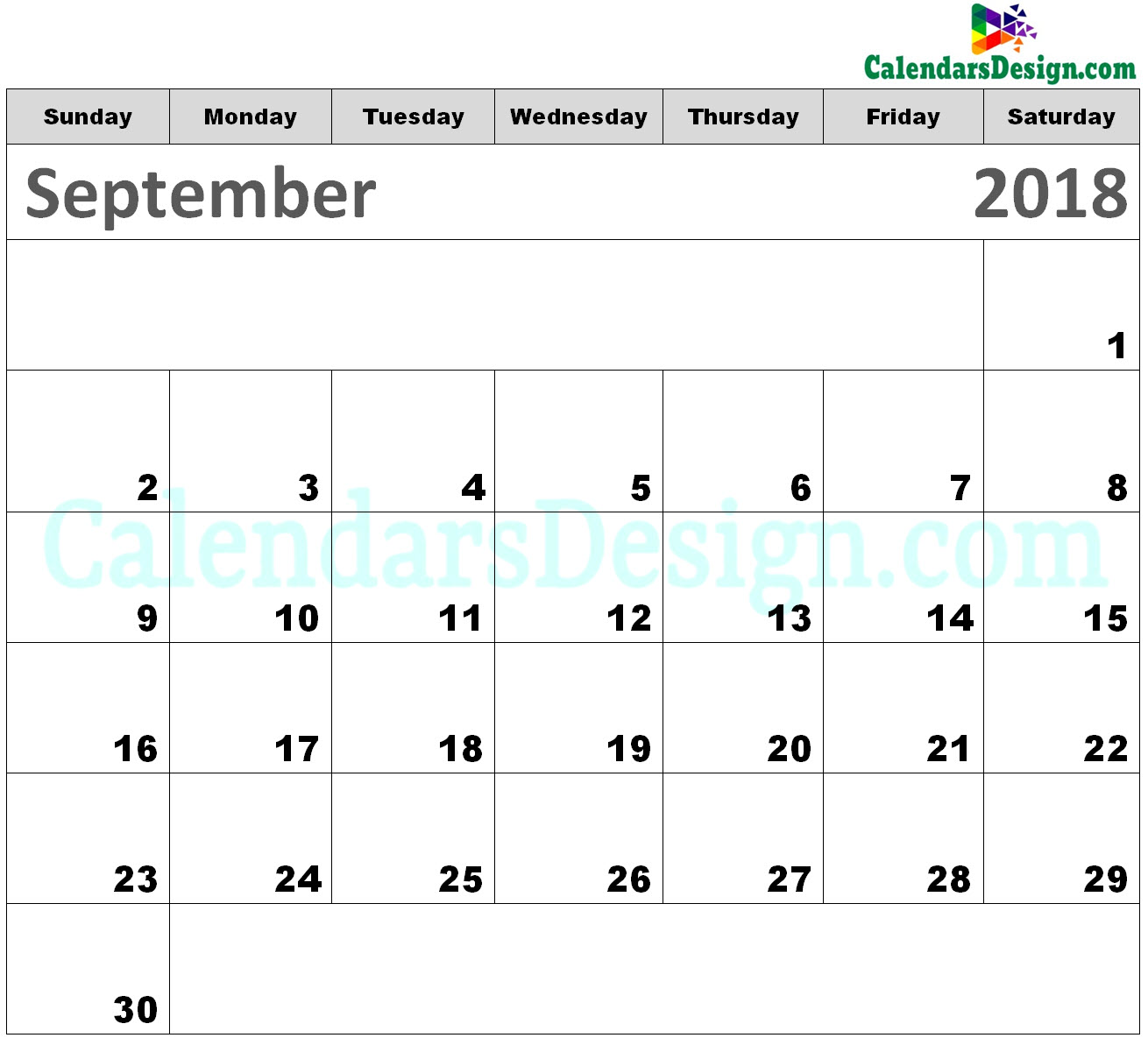 Printable Calendar for September 2018