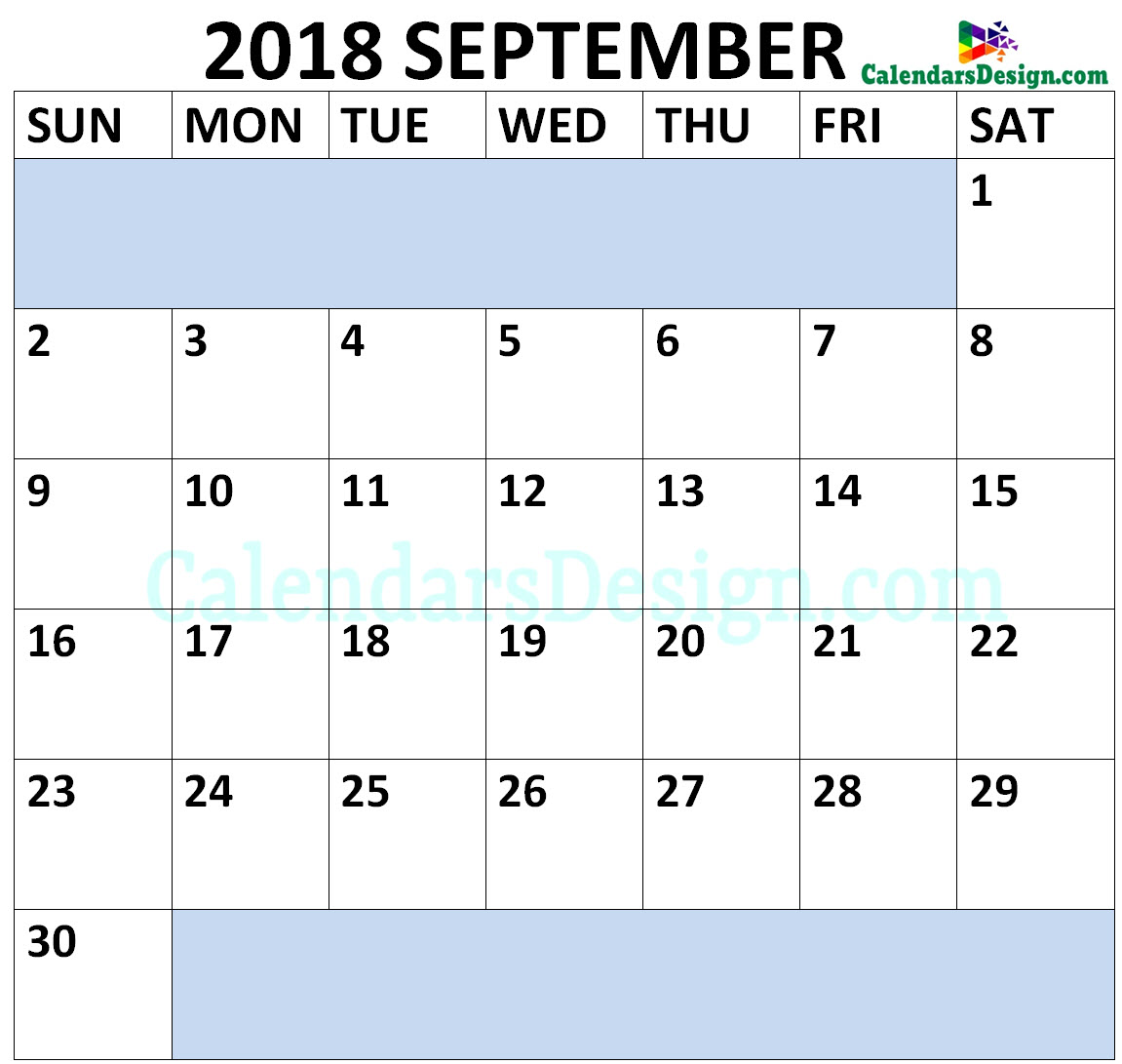 September 2018 Calendar Landscape
