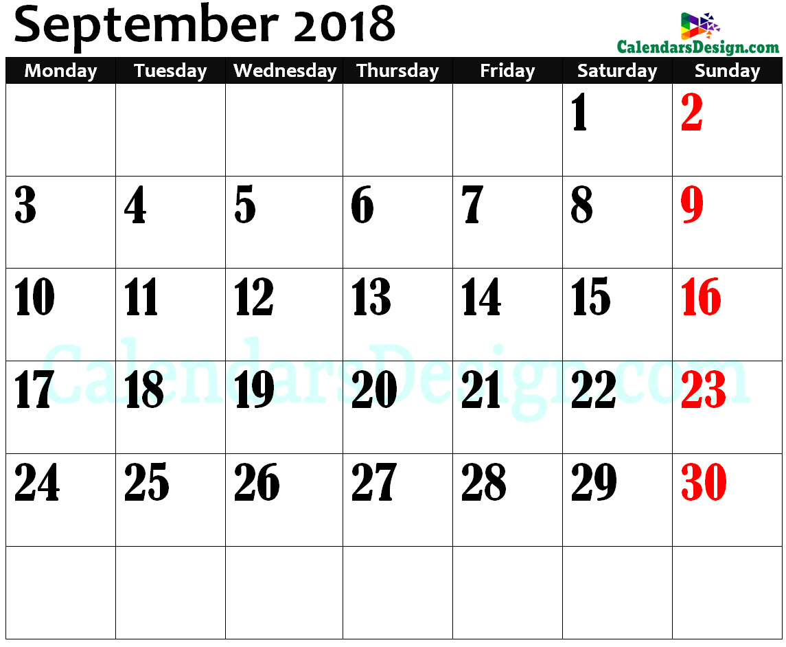 September 2018 Calendar in Page