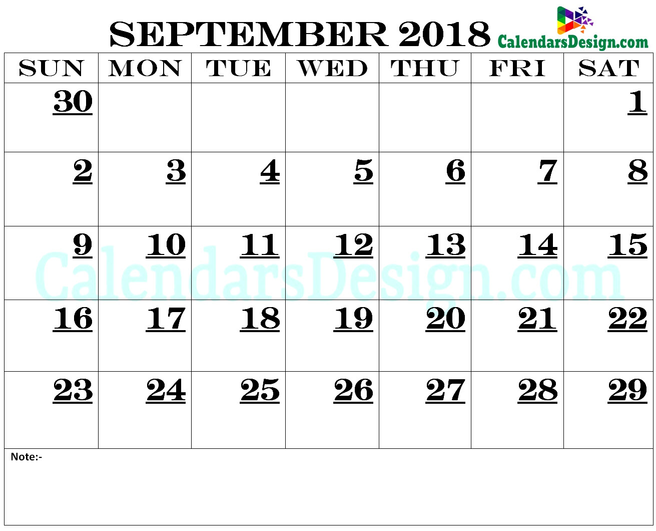 September Calendar 2018 Printable