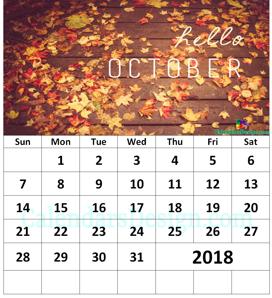 Floral October 2018 Wall Calendar