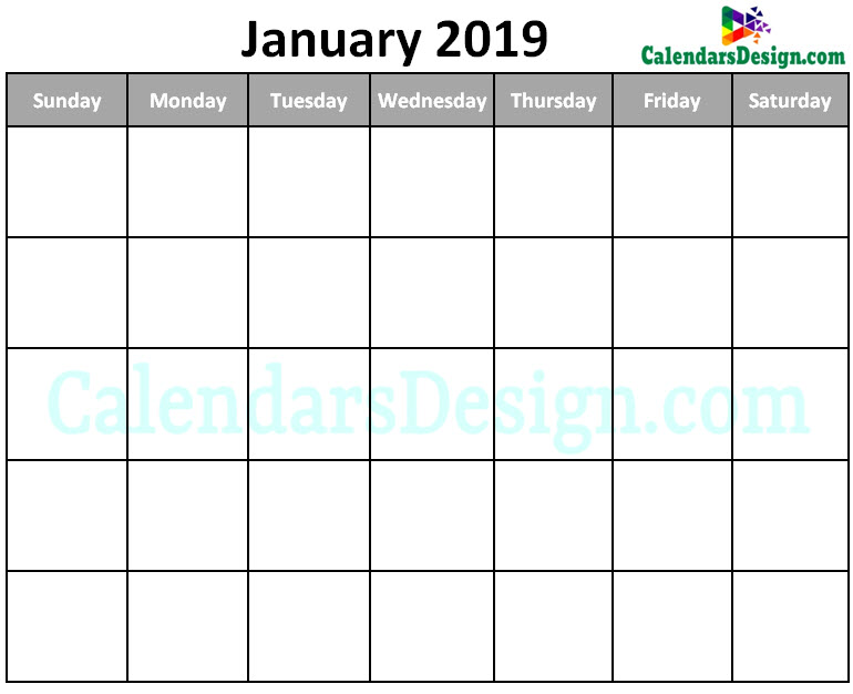Blank Calendar for January 2019