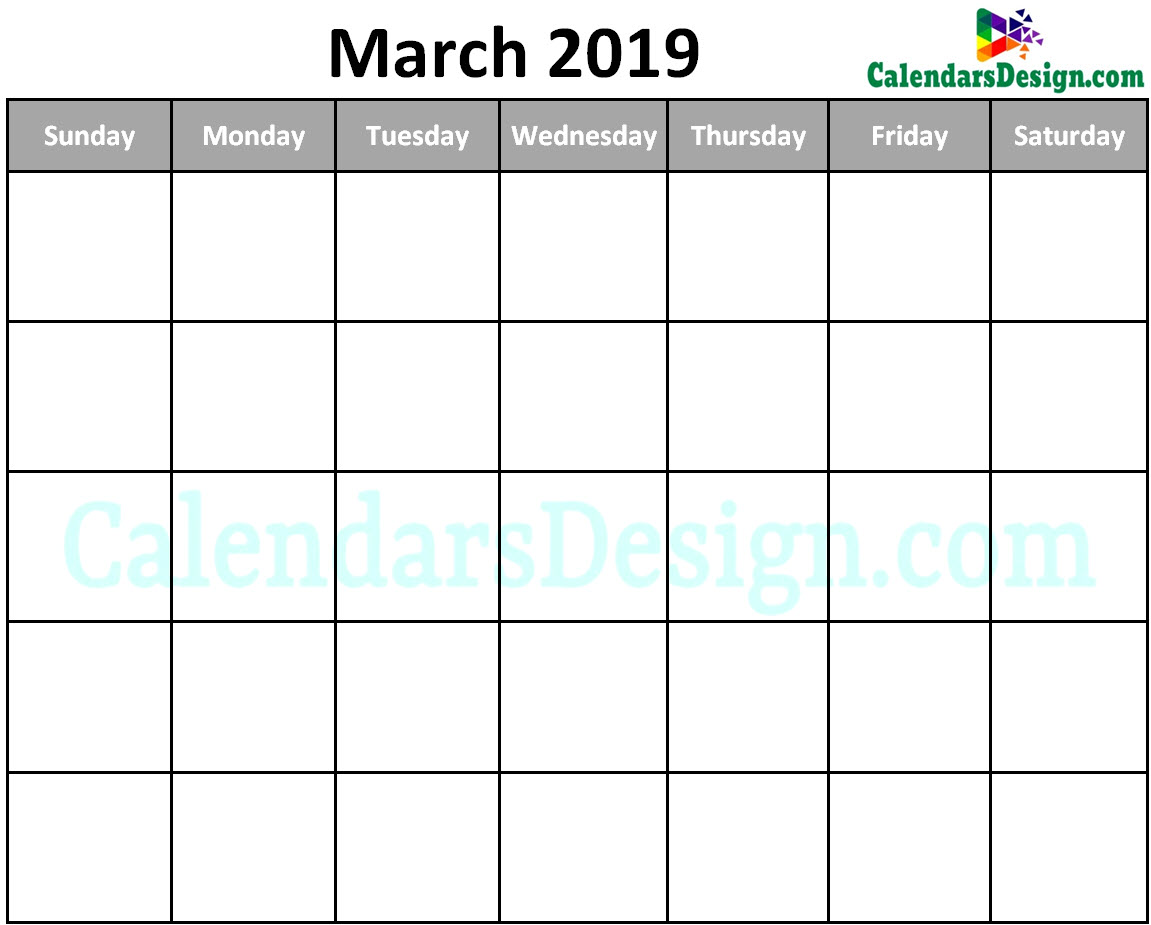 Blank Calendar for March 2019