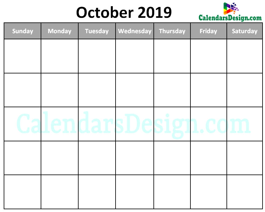 Blank Calendar for October 2019