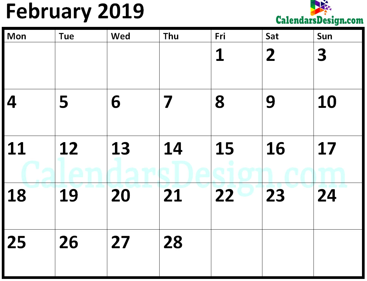 Blank February 2019 Calendar