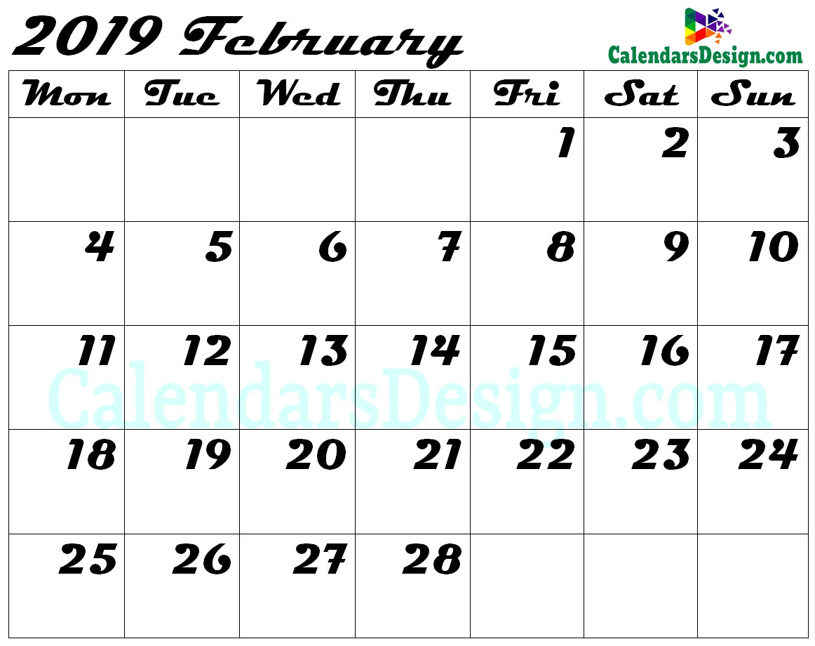 Blank February Calendar 2019 Template