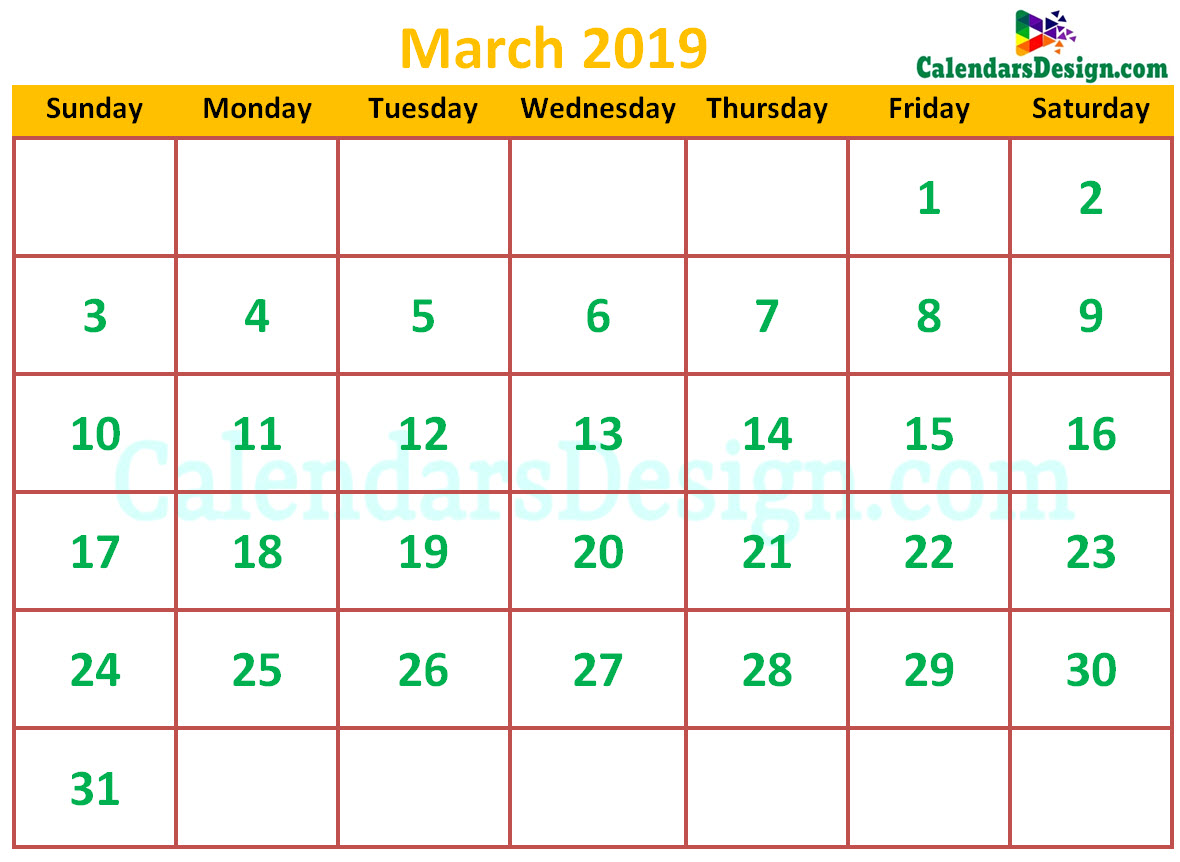 Cute March 2019 Calendar