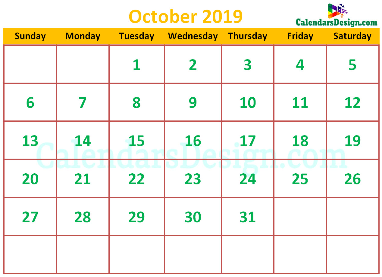 Cute October 2019 Calendar