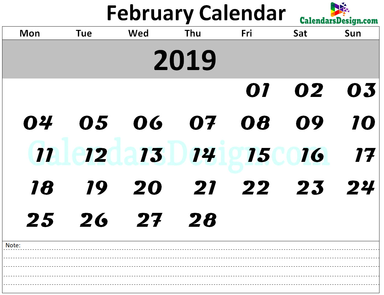 February Calendar 2019 Printable