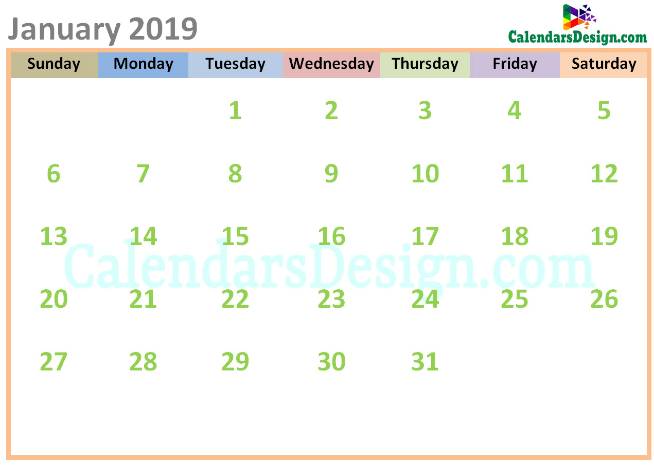 January 2019 Calendar Cute