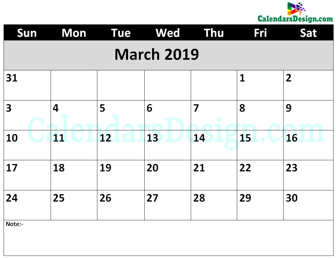 March 2019 Calendar Word Doc