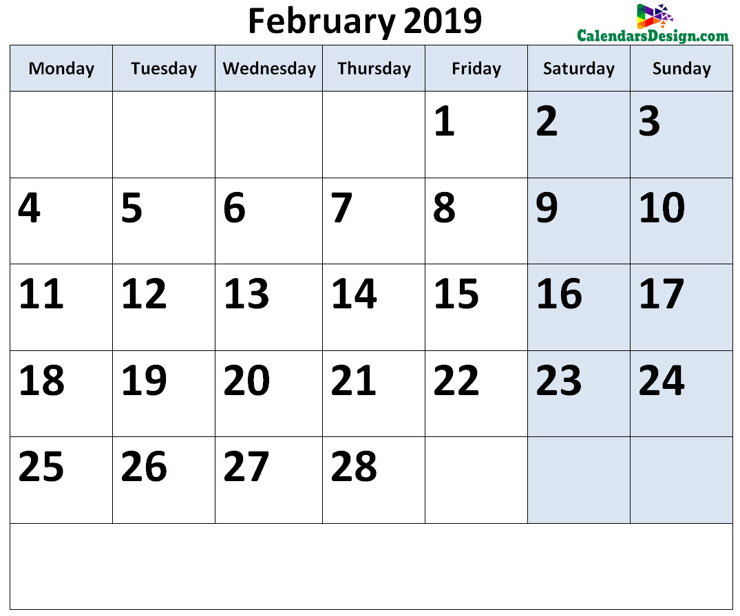 February 2019 Calendar Page