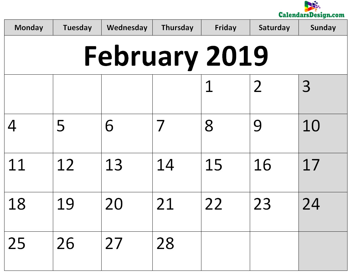 February Calendar 2019 Page
