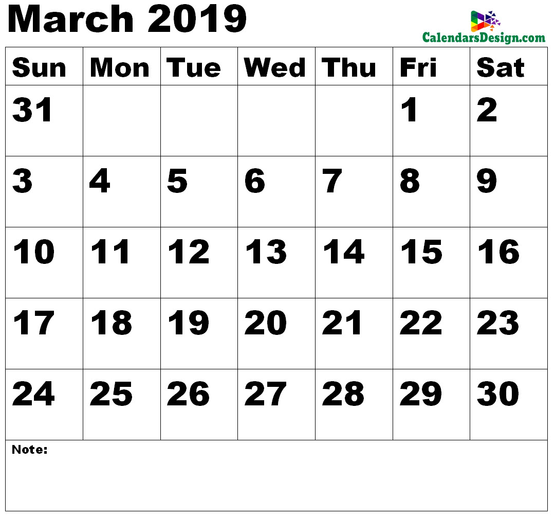 Vertex March Calendar 2019 Printable