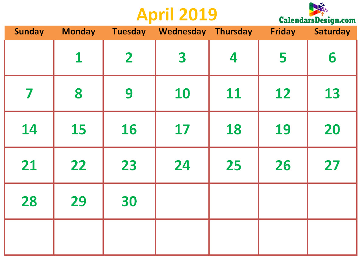 April 2019 Calendar Cute