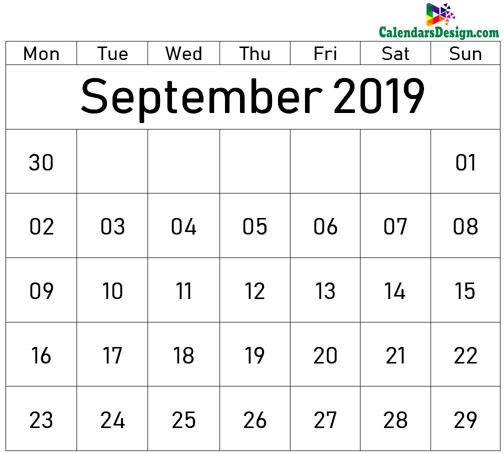 Blank Calendar for September 2019