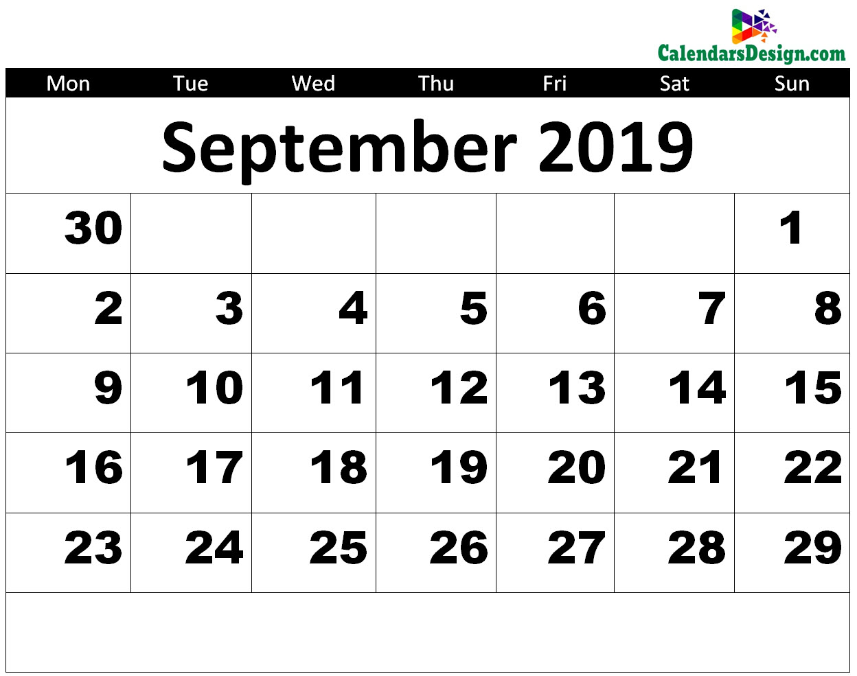 September 2019 Printable Calendar