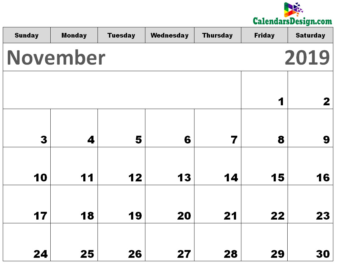 Printable Calendar for November 2019