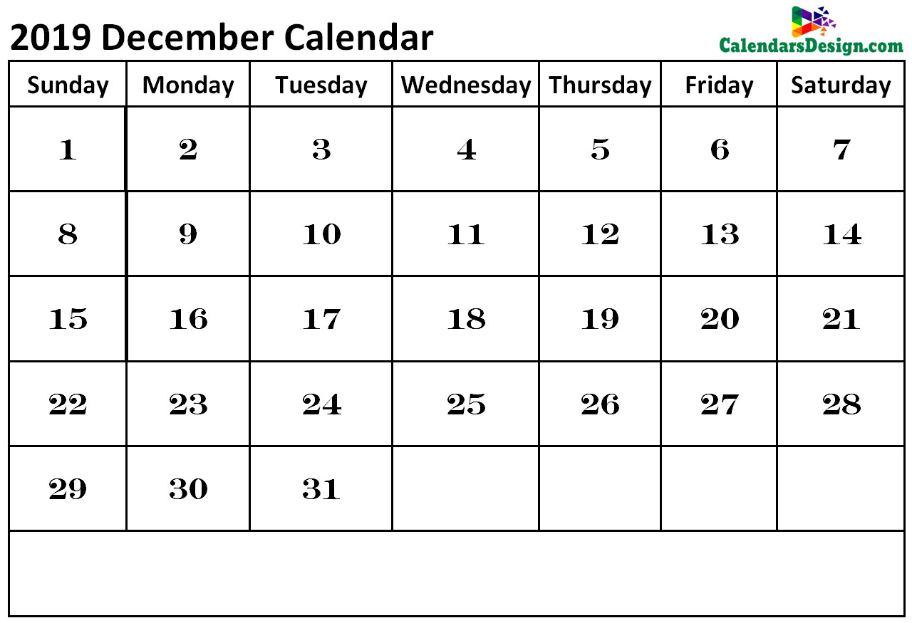 2019 December Calendar