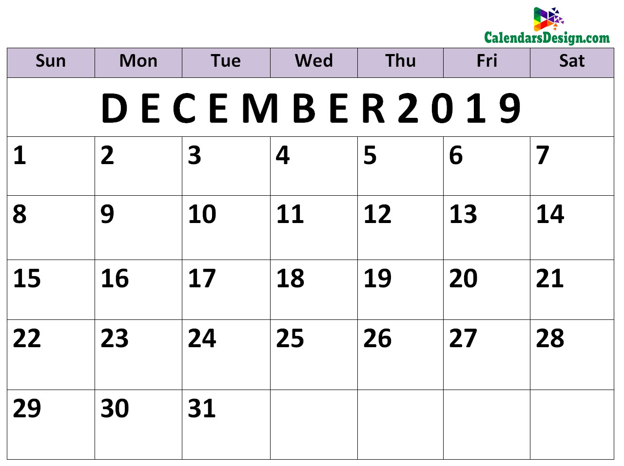 December Calendar 2019 PDF