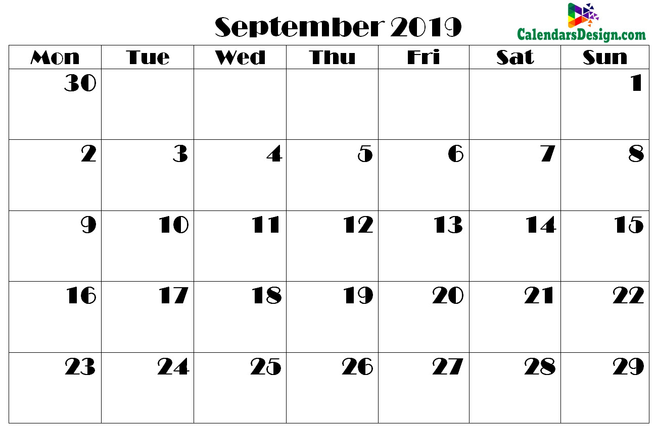 Printable Calendar for September 2019 PDF