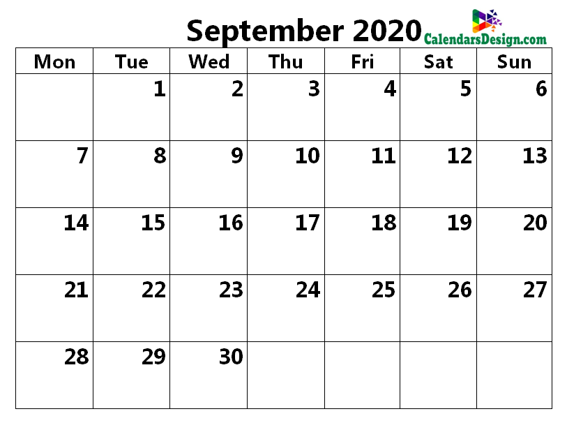 2020 Calendar September Excel Templates