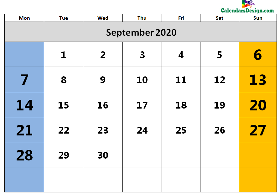 2020 September Calendar Holidays in Word