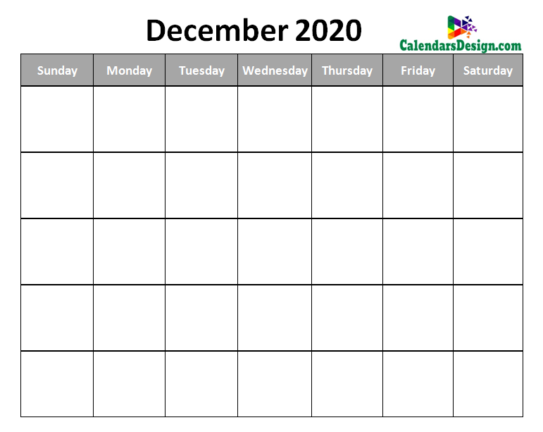Blank December Calendar 2020 Template