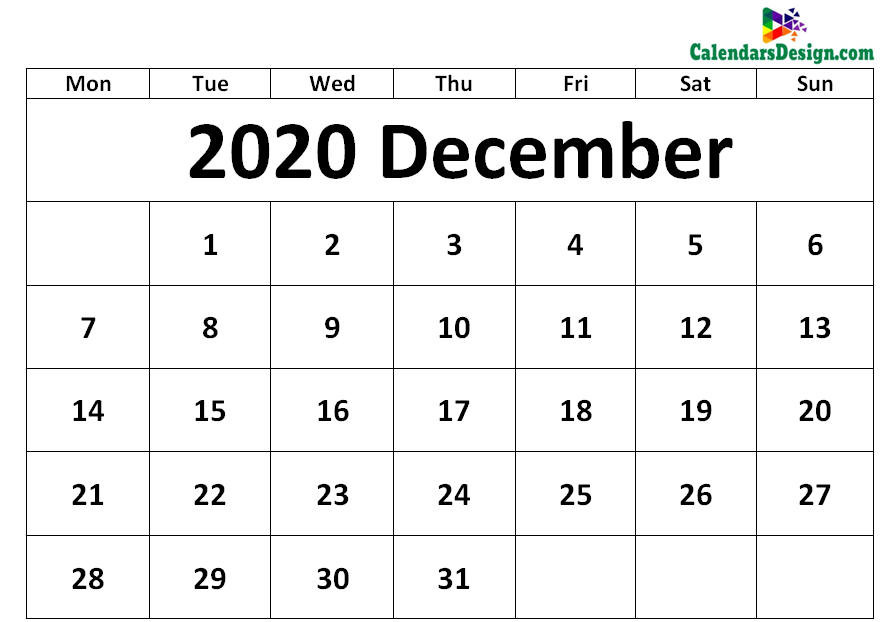 December 2020 Calendar Template