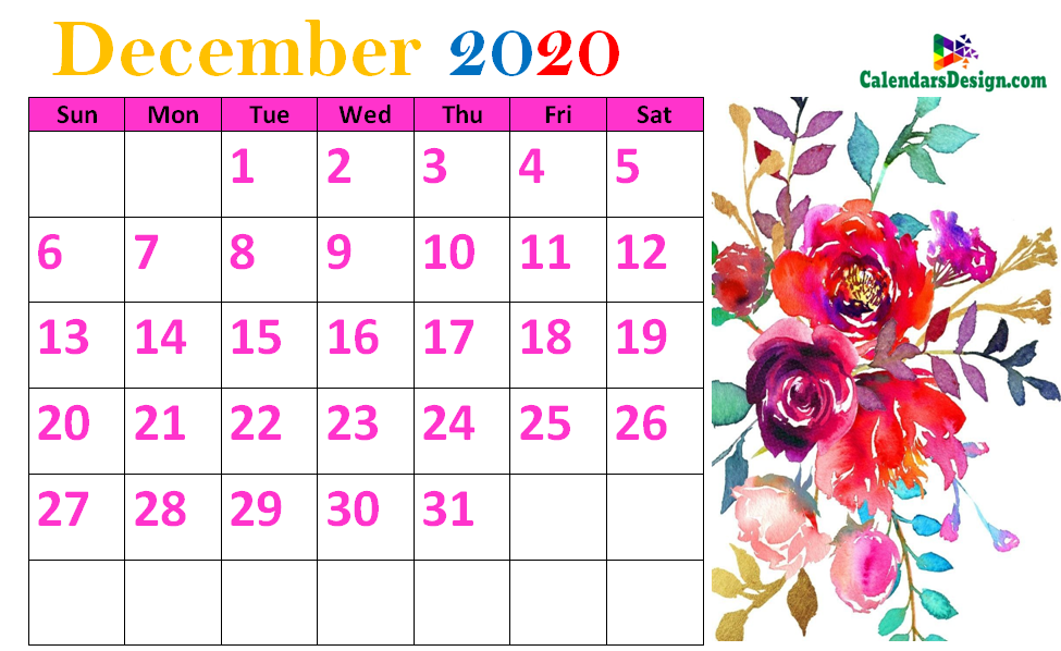 Floral December 2020 Calendar