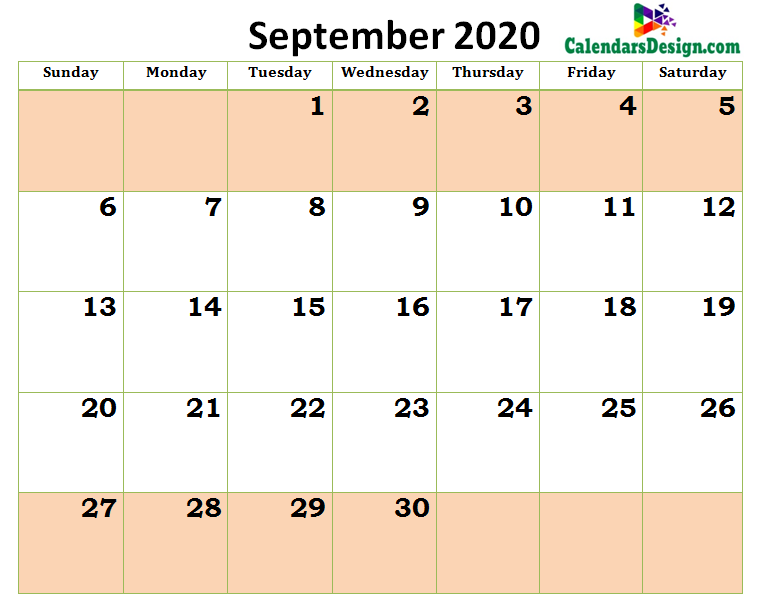 Printable Blank 2020 September Calendar Excel