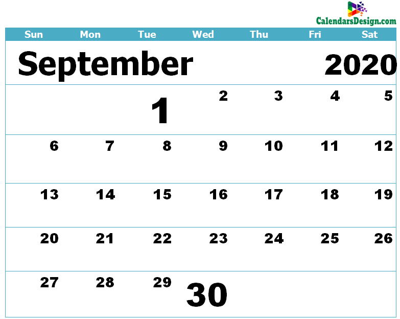 Printable Calendar for September 2020 Templates